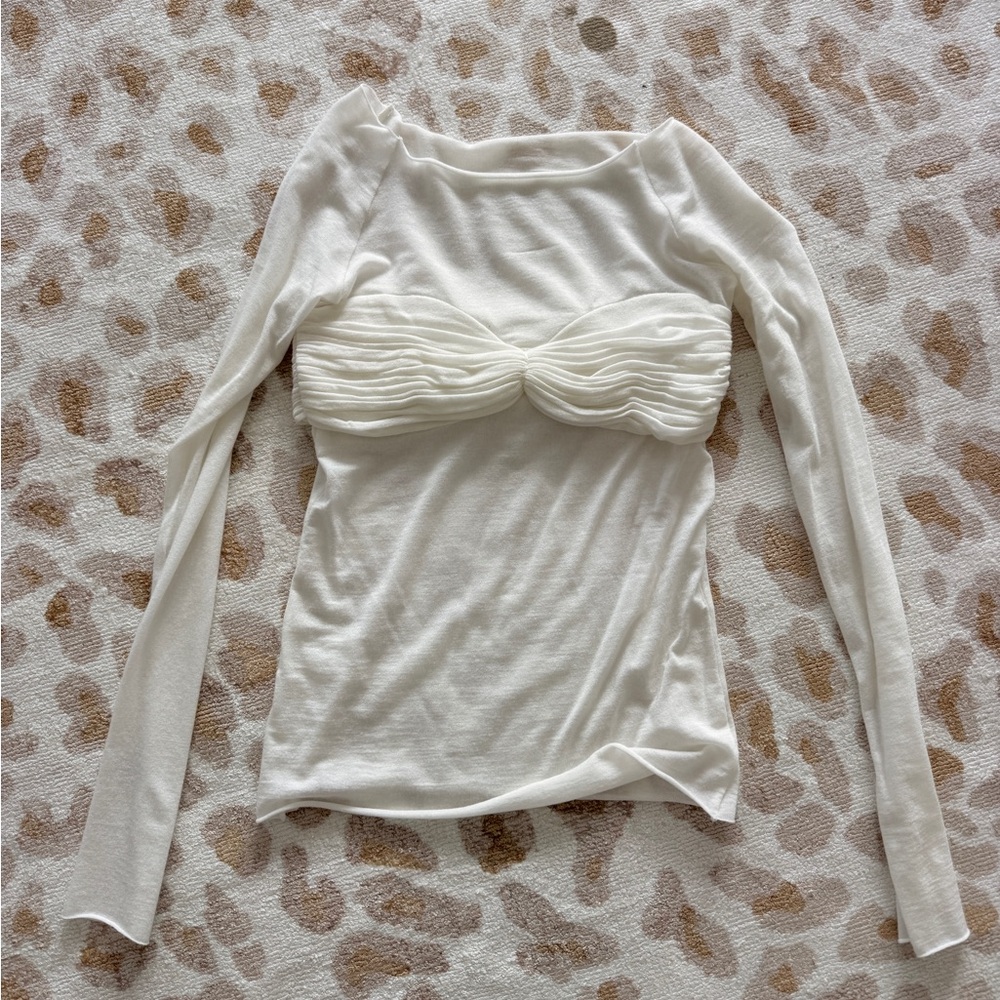 Orseund Iris White Long-Sleeve Ruched Twist Bust Top